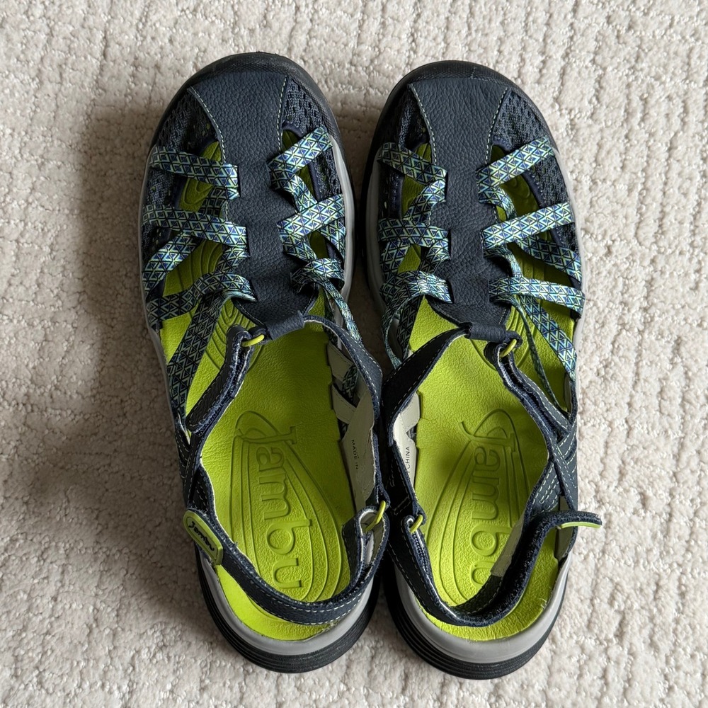 Jambu Women Navy Blue Lime Green Sport Sandals Water Shoes Closed Toe 8.5M - Picture 10 of 12